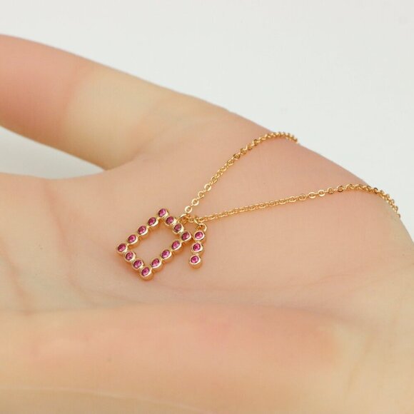 Rose Gold Geometric Charm Necklace with Pink Stones, XPNL0244 - Picture 7 of 13